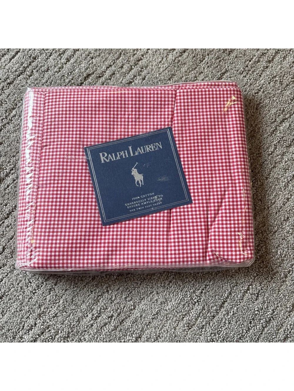 NEW Ralph Lauren Small Gingham Red Type 200 Cotton Twin Flat Sheet USA Vintage